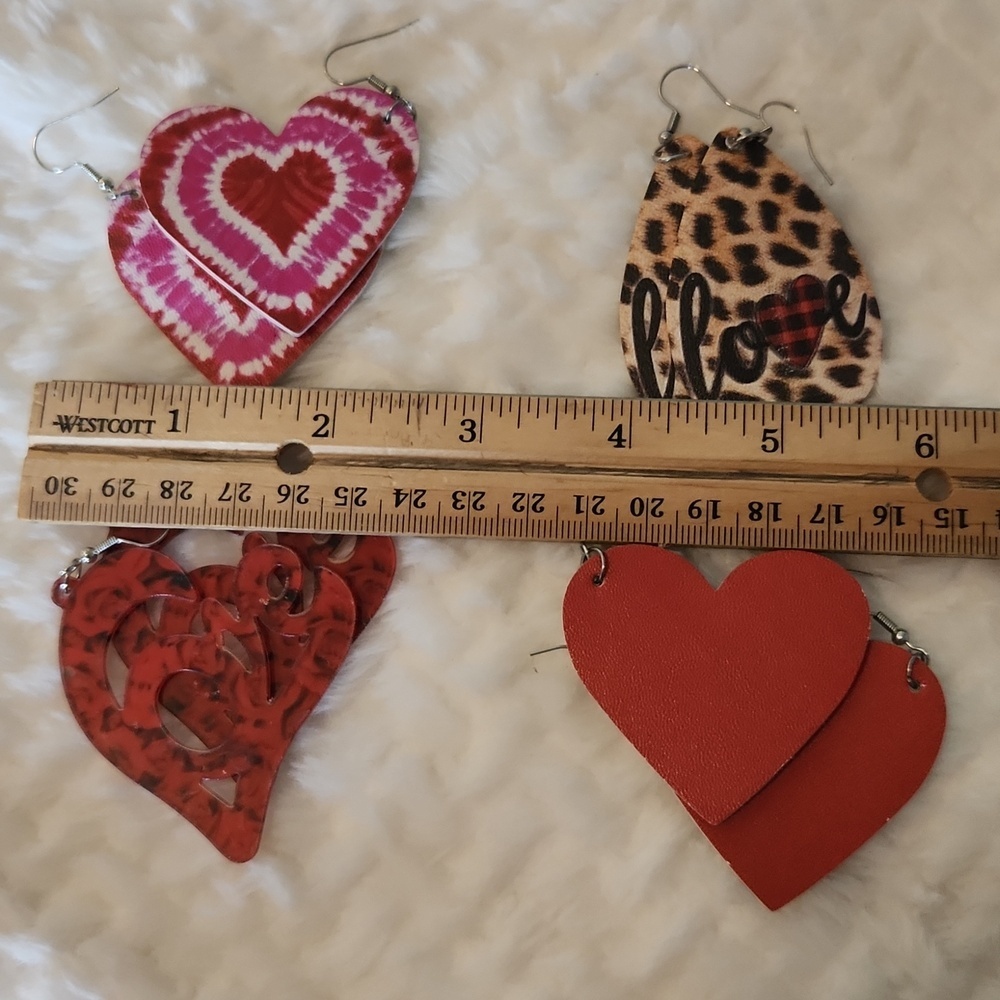 4 For 1 Handmade Heart And Love Dangle Earrings - Women Accessories Bundle Of 4 - Picture 3 of 8